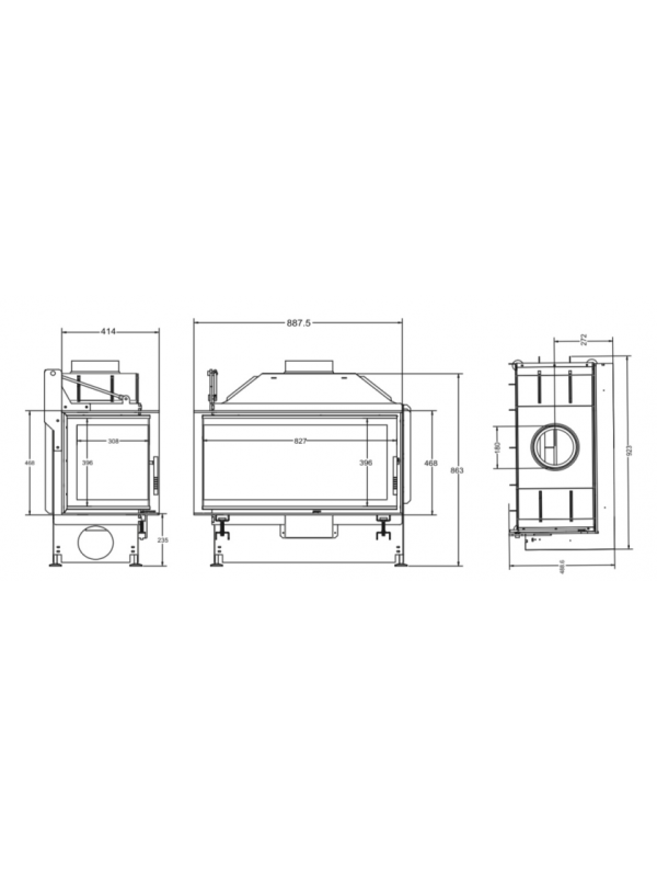 Каминная топка A.Caminetti QUATTRO 80 L Open Side