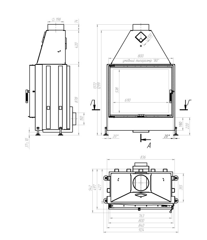 Камінна топка M-FIRE 100 пряма (20kW)