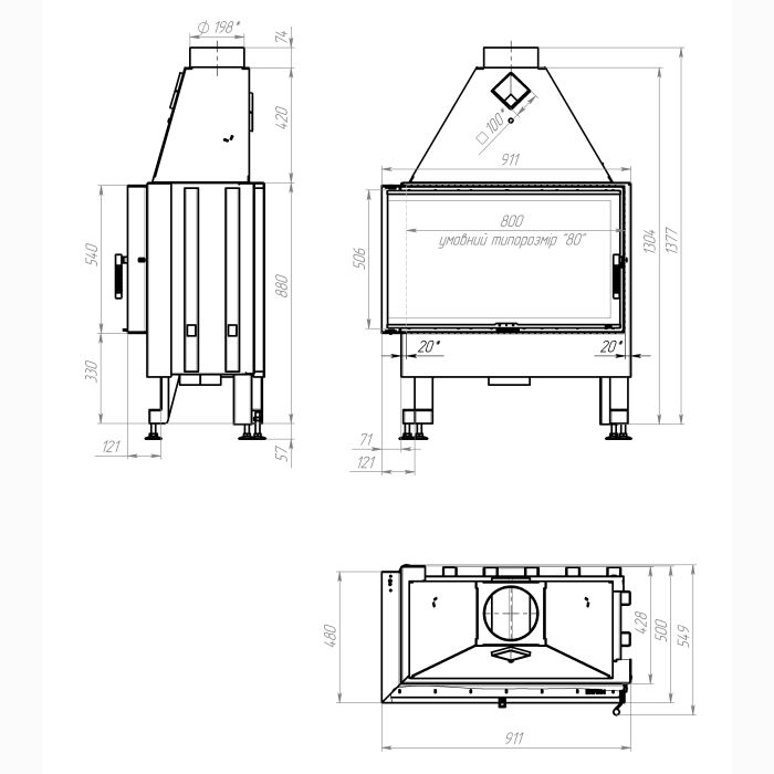 Камінна топка M-FIRE 80 (890/540) кутова ліва (17kW)