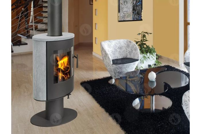 Сталева піч камін Romotop EVORA T 02 поворотна камінна піч на ніжці -  облицювання камінь