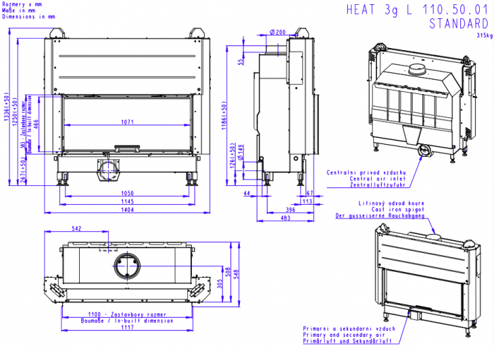 Камінна топка Romotop HEAT 3g L 110.50.04 - широкоформатна камінна топка з гільйотиною