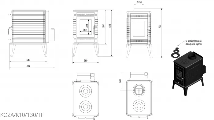 Піч-камін Kratki KOZA K10 Ø 130 TURBOFAN