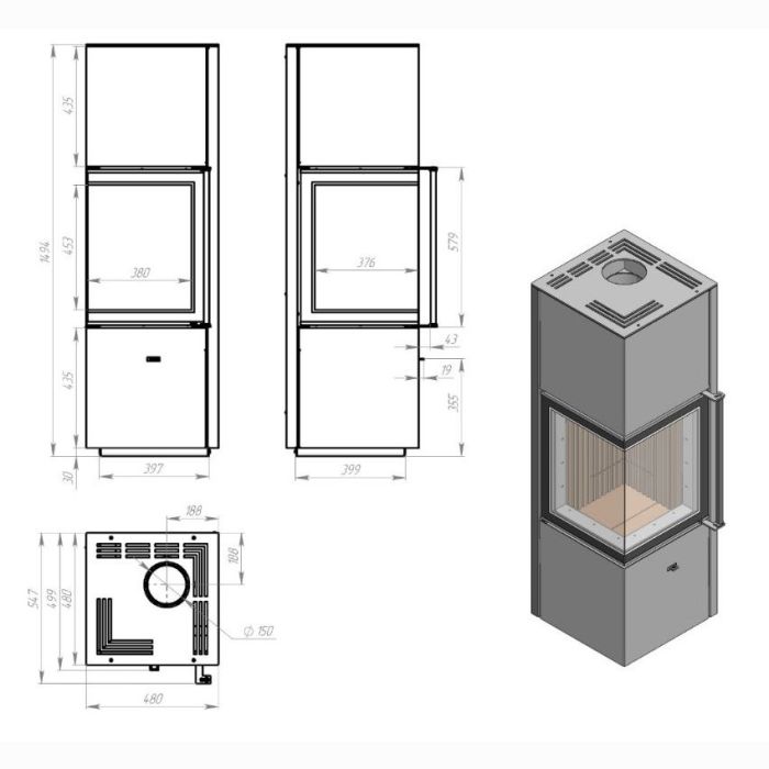 Піч сталева кутова M-Fire Corfu (9kW)