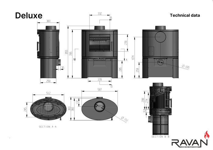 Чавунна піч Ravan Deluxe – потужна опалювальна піч із високоякісного чавуну, для будинку, дачі або заміського котеджу