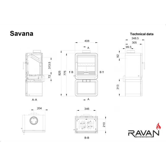 Чавунна піч Ravan Savana – потужна опалювальна піч із високоякісного чавуну, для будинку, дачі або заміського котеджу