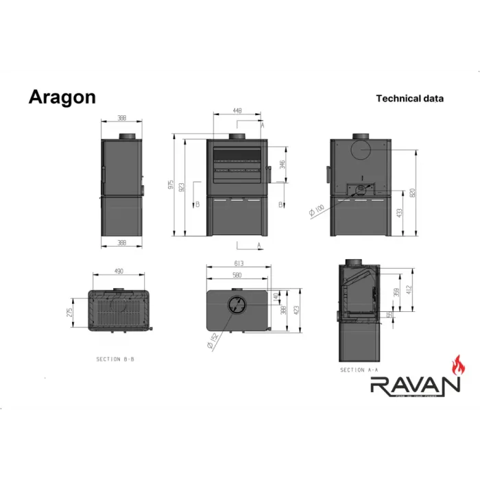 Чавунна піч Ravan Aragon – економна піч з товстостінного чавуну та подвійним допалом