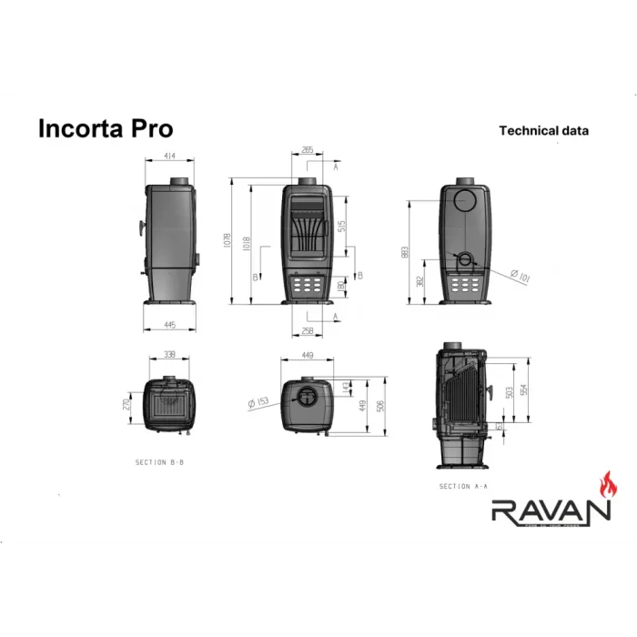 Чавунна піч Ravan Incorta Pro – потужна опалювальна піч із високоякісного чавуну, для будинку, дачі або заміського котеджу 14 кВт
