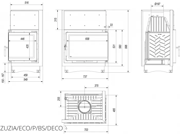 Камінна топка Kratki ZUZIA ECO 12 права BS DECO